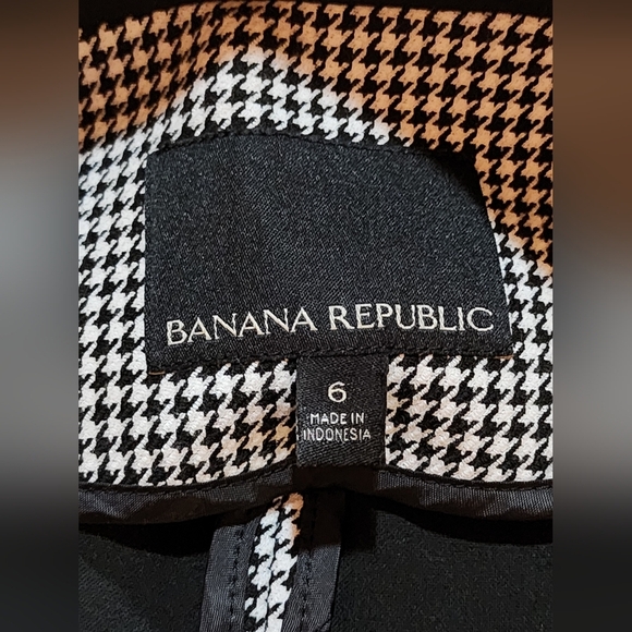 Banana Republic Houndstooth Blazer Black White Stretch Size 6 Career - Picture 10 of 11
